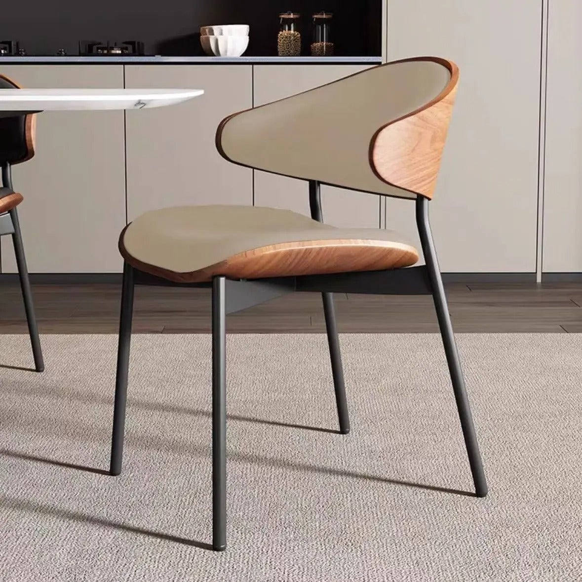 Modern Upholstered Dining Chair with Curved Back